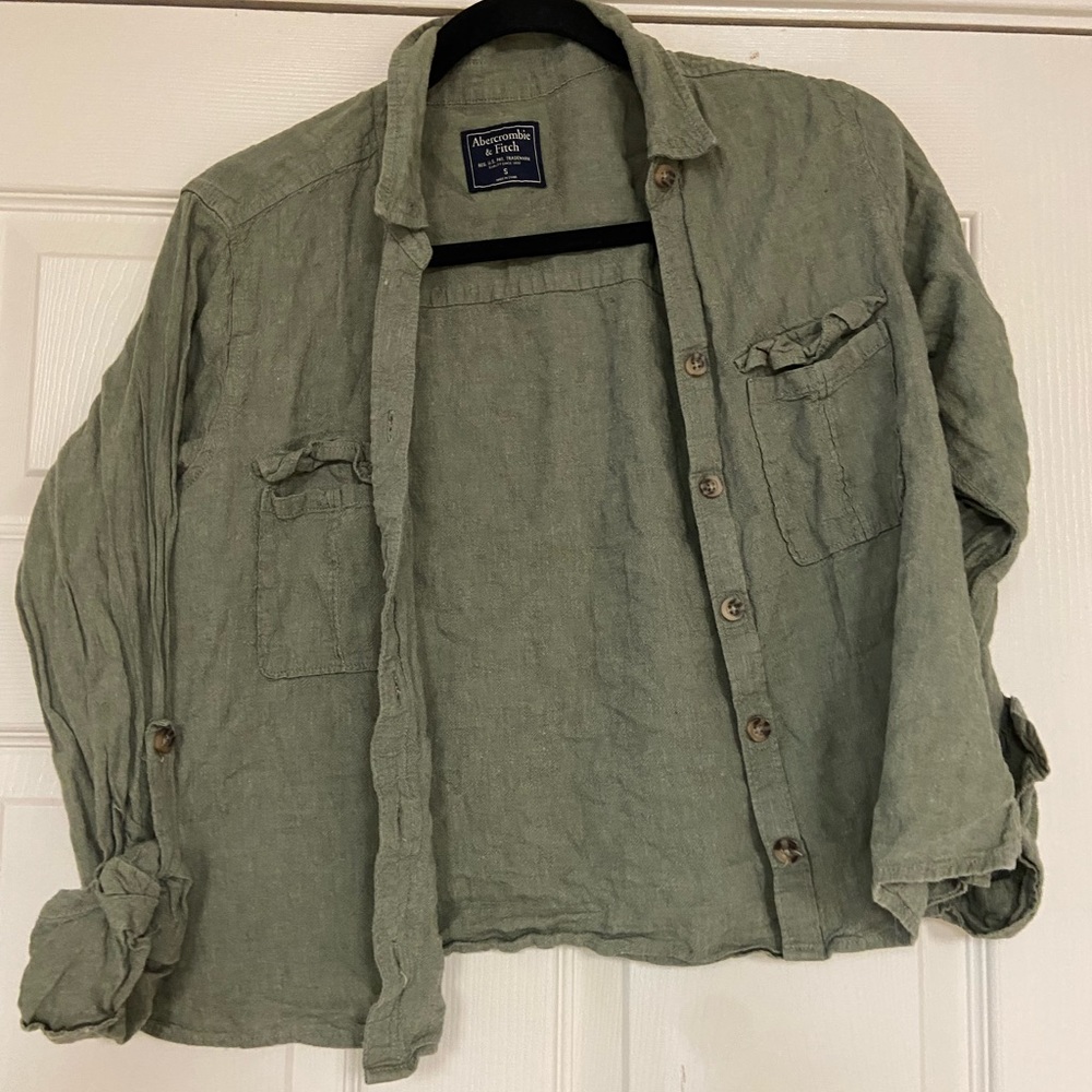 Abercrombie and fitch semi crop linen blend shirt